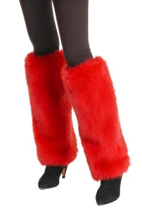 Lina & Lily Womens Winter Faux Fur Leg Warmers Boot Cuffs Covers 40cm Long (Red)