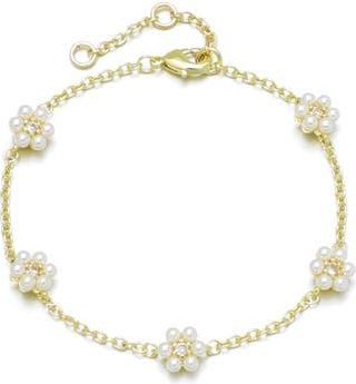 Adornia 14K Gold Plated Faux Pearl & Crystal Flower Station Bracelet in Gold/White at Nordstrom Rack