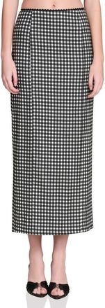 Avec Les Filles Gingham Cotton & Linen Blend Maxi Skirt in Black/Cream Gingham at Nordstrom, Size 10