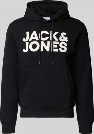 Jack & Jones Jack & Jones Hoodie mit Label-Print und K&auml;nguru-Tasche in Black, Gr&ouml;&szlig;e XXL