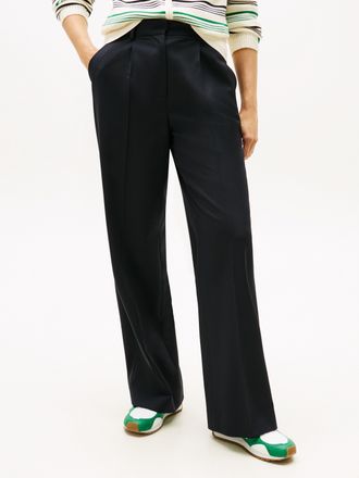 Tommy Hilfiger Anzughose TOMMY HILFIGER TIMELESS WOOL WIDE LEG PANT, Damen, Gr. 38, N-Gr, schwarz night navy, Web, Obermaterial: 54% Polyester, 44% Wolle, 2% Elastha