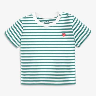 primary Baby Embroidered Stripe Tee in Sunwashed Teal White Stripe at Nordstrom, Size 12-18M