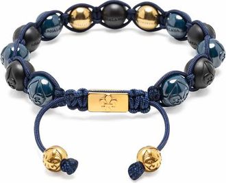 Nialaya Black Blue Ceramic Gold Beaded Bracelet in Black /Blue /Gold at Nordstrom, Size X-Large