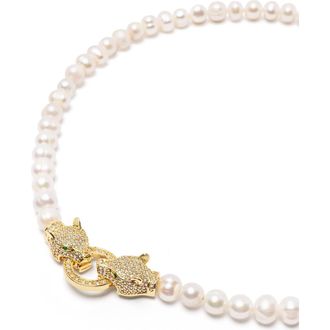 Nialaya Double Panther Head Pearl Choker Necklace in Gold at Nordstrom