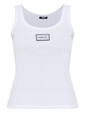 Versace White Fitted Logo Patch Cotton Top