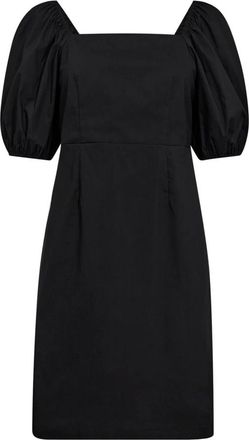 Co'Couture Zwarte Knoopjurk met Pofmouwen - Dames - Korte kleedjes - Zwart - S - Katoen - Kleedjes