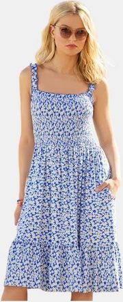 Joe Browns Square Neck Jersey Dress in Sapphire Ditsy Floral at Nordstrom, Size Large