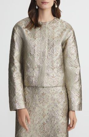Lafayette 148 New York Baroque Metallic Botanical Brocade Collarless Jacket in Natural Multi at Nordstrom Rack, Size X-Small