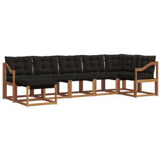 vidaXL Conjunto De Sof&aacute;s De Exterior Con Coj&iacute;n 7 Pcs Natural Y Negro Vidaxl