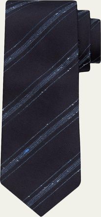 Brunello Cucinelli Mens Silk and Cotton Textured Stripe Tie
