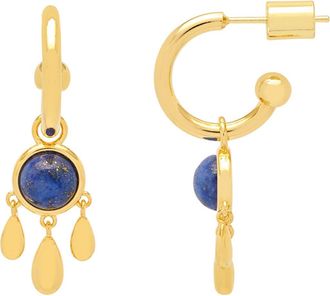 Estella Bartlett Semiprecious Stone Drop Hoop Earrings in Blue And Gold at Nordstrom