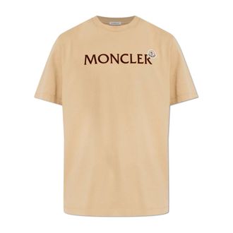 Moncler T-Shirts, male, Beige, Size: XL T-shirt with logo patch