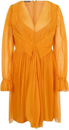 Alberta Ferretti V-hals Korte Jurk - Dames - Korte kleedjes - Oranje - XL - Kleedjes