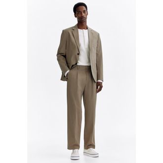 H&M Regular Fit Suit Trousers in Khaki Green at Nordstrom, Size 36