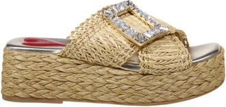 Roger Vivier Strass Raffia Muiltjes - Dames - Sandalen - Beige - 41 EU - Leer - Schoenen