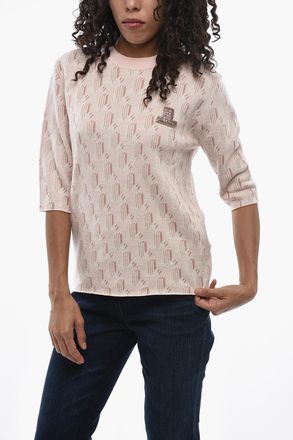 Lanvin Maglia Girocollo in Lana a Maniche Corte con Dettaglio Impreziosito da Strass Lanvin