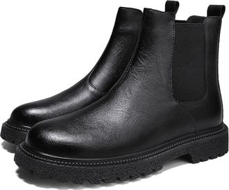 Generic Chelsea Boots For Men Round Toe Simple Leather Slip On Anti-slip Waterproof Non Slip Wearable Dress Formal Pull On(5.5 UK)