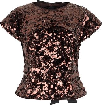 Ganni Top met korte mouwen- pailletten en strikken - Dames - Blouses - Bruin - XS - Pailletten - Overhemden