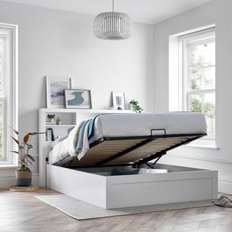 Bedmaster Arizona Wooden Bookcase Ottoman Storage Bed in White | Size: King