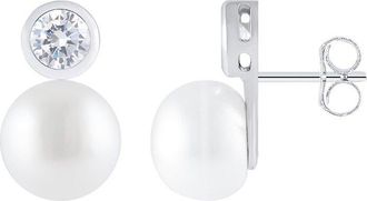 Splendid Pearls Silver 8-8.5Mmmm Pearl Cz Earrings