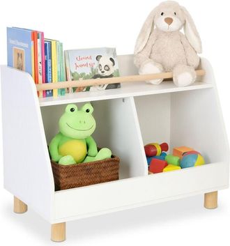 Relaxdays Relaxdays Small Childrens Shelf, 2 Open Compartments, Large Shelf, HxWxD: 52 x 72 x 38 cm, Toy Storage, White/Natural