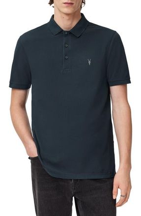 AllSaints Reform Cotton Piqu&eacute; Polo in Misty Blue at Nordstrom, Size X-Small