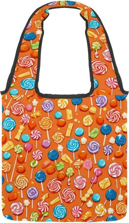 Generic Orange Candy Pattern Reversible Canvas Shoulder Tote - Double-Sided Print, 12oz Cotton, 27cm Drop, Fold-Flat Bag for Travel, Shopping, Street Outings