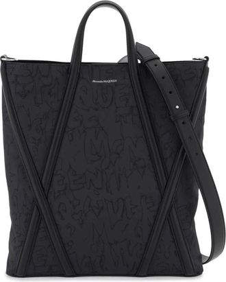 Alexander McQueen Harness Graffiti-print Tote Bag - Heren - Shoppers - Zwart - ONE Size - Leer - Tassen