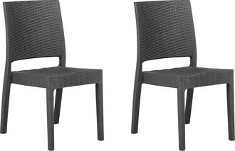 Beliani Conjunto De 2 Sillas De Comedor De Jard&iacute;n Material Sint&eacute;tico Gris Apilables Minimalista Exterior Fossano