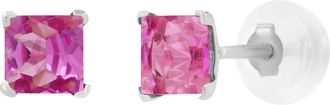 MAX + STONE 14k Yellow or White Gold 4mm Square Princess Cut Gemstone Stud Earrings