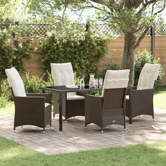 vidaXL Conjunto De Comedor De Jard&iacute;n Con Coj&iacute;n 5 Pcs Marr&oacute;n Polirat&aacute;n Vidaxl