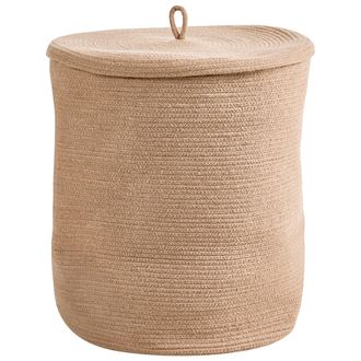 Beliani Cesta De Algod&oacute;n 52 Cm Patr&oacute;n A Rayas Tapa Accesorio Boho Beige Silopi