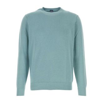 Fedeli Round-neck Knitwear, male, Blue, Size: 4XL Crew-neck Cotton Sweater