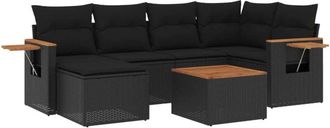 vidaXL Set De Comedor De Jard&iacute;n 7 Pzas Y Cojines Rat&aacute;n Sint&eacute;tico Negro Vidaxl