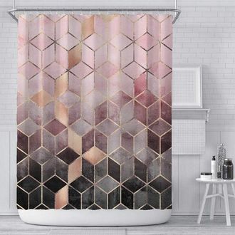 OEM Rideau De Douche - 180 X 180 Cm - Polyester 100 - Imperm&eacute;able Respirant - Oeillets M&eacute;talliques - Rose Gris Marbre G&eacute;om&eacute;trique - 1 Pi&egrave;ce