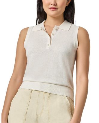 Lilla P Sleeveless Linen-Blend Polo Sweater