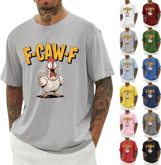Generic F-CAW-F Shirts Mens Funny Scream Chicken Humor T-Shirt Mens Short Sleeve Crew Neck Halloween Tops Casual Loose F-CAW-F Tshirt Plus Size( 02-06, XXL)