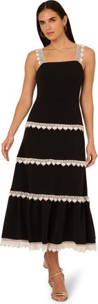 Adrianna Papell Womens Knit Crochet Trim Dress - Black - Size 14 UK