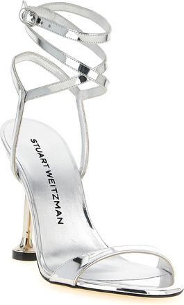 Stuart Weitzman Womens Nudistini Wrap Sandal Silver Polyurethane Heels