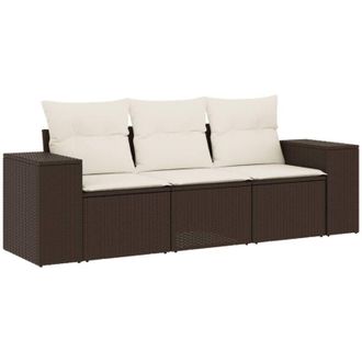 vidaXL Set Sof&aacute;s De Jard&iacute;n 3 Piezas Y Cojines Rat&aacute;n Sint&eacute;tico Marr&oacute;n Vidaxl