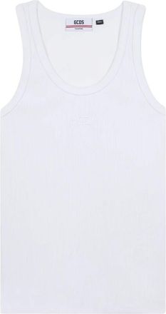 GCDS Geborduurd Ribgebreid Tanktop - Dames - Tops zonder mouwen - Wit - XS - Katoen - Tops