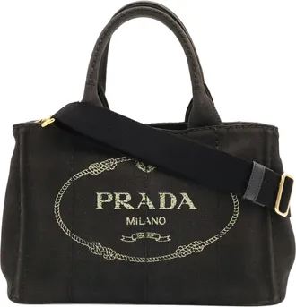 Prada Black Nero Canvas Handbag Shoulder Bag Tote Bag (Pre-Owned)
