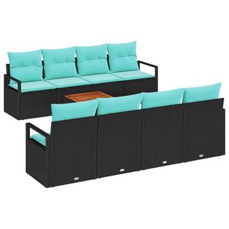 vidaXL Conjunto De Sof&aacute;s De Jard&iacute;n 9 Pcs Negro Rat&aacute;n Sint&eacute;tico Vidaxl