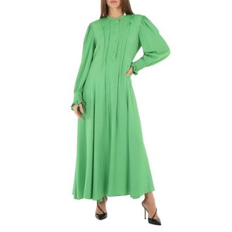 Chloé Ladies Vibrant Green Pintucked Crepe Long Dress, Brand Size 36 (US Size 4)