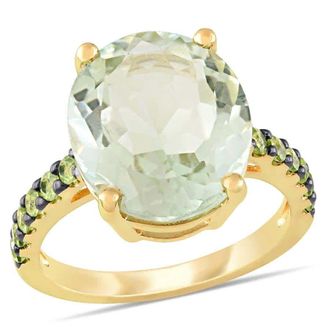 Amour 8CT TGW Green Quartz Peridot Cocktail Ring In Yellow Sterling Silver with Black Rhodium