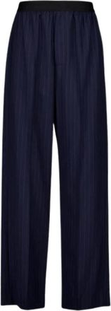 Balenciaga Navy Pinstripe Wollen Broek - Dames - Wijde Broeken - Blauw - XS - Wol - Broeken