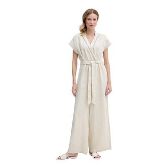 Benetton Linnen Overkruiste Jumpsuit - Dames - Jumpsuits - Beige - M - Linnen - Jumpsuits & Playsuits