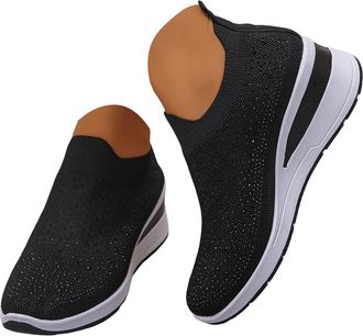 Generic Womens Slip on Sock Sneaker Glitter Rhinestone Jazz Latin Dance Mesh Shoes Fashion Walking Bling Sneakers for Women Casual Sport Breathable Orthopedic