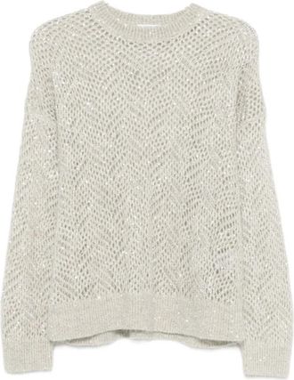Brunello Cucinelli Truien - Dames - Ronde hals truien - Grijs - L - Truien & Vesten