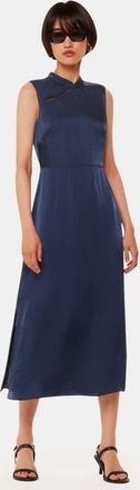 Whistles Aria Satin Sleeveless Midi Dress in Navy at Nordstrom, Size 12